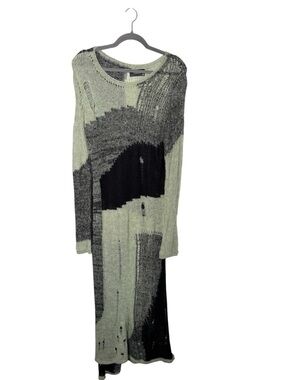 Cider Black & Green Distressed Open Knit Maxi Dress Round Neck Sz 0XL